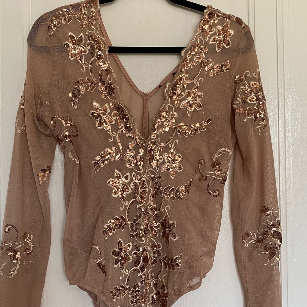 Pink sequin mesh bodysuit